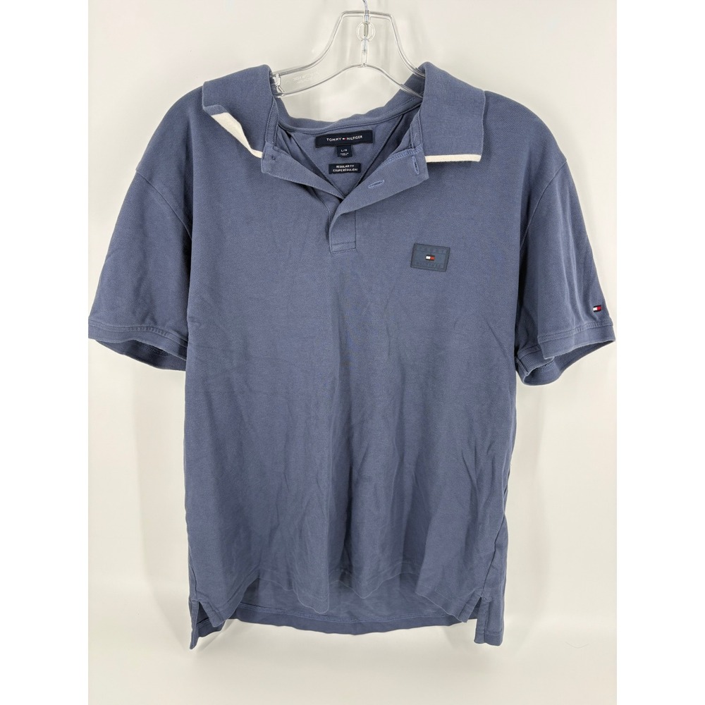 Tommy Hilfiger Mens Blue Polo Shirt L/G Large Regular Fit Short Sleeve